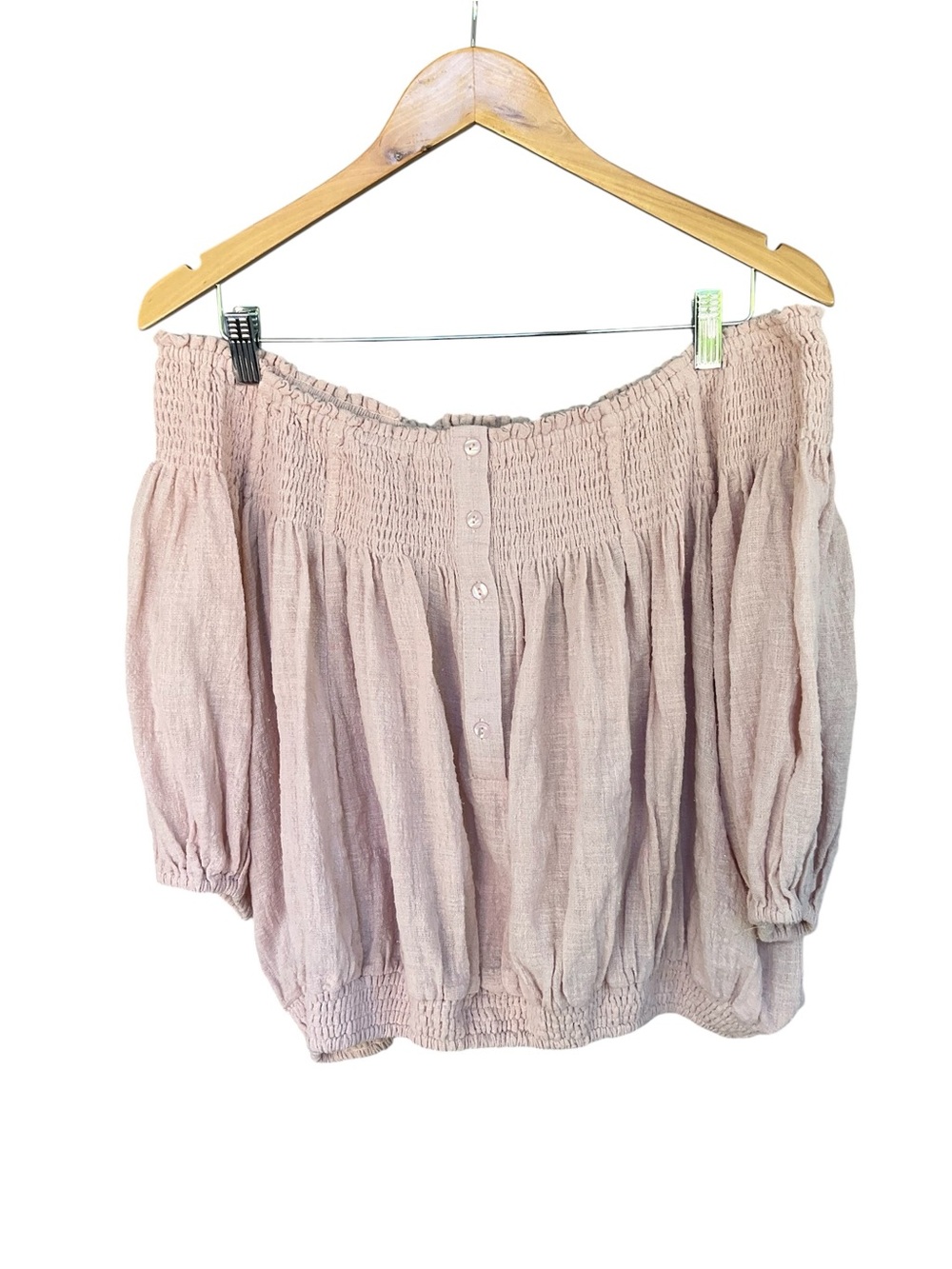 NWT Kori America Off The Shoulder Cotton Gauze Beige Pink Top M